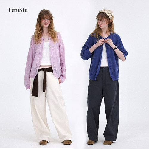 Tetu STUDIO 2026SS 两色镂空菱格设计感慵懒蓬松100%羊毛开衫