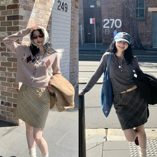 瑞秋半裙 2025SS 复古羊毛中腰斜裁格纹短裙 STUDIO Tetu