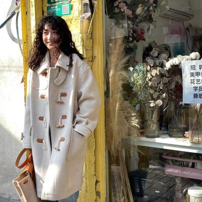 Têtu STUDIO【折扣款5折】贝贝羊绒 灰白色球球牛角扣中长款大衣