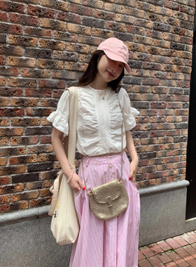 Tetu STUDIO 2024SS 返场改良版圆领古董刺绣白色系带小衫