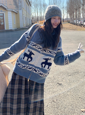 Tetu STUDIO 2024FW 粗棒北欧麋鹿全羊毛手工感编织毛衣