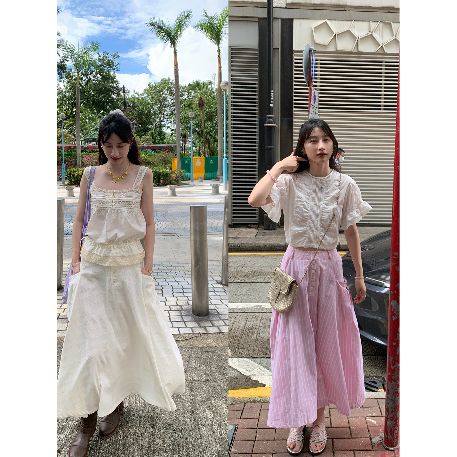 两色流浪感超大摆大口袋半裙