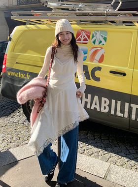 Tetu STUDIO 2024FW 两色不规则花边拼接叠穿吊带裙