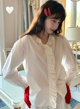 Tetu STUDIO 2024FW 百搭单品  古董棉质刺绣花边白色衬衫