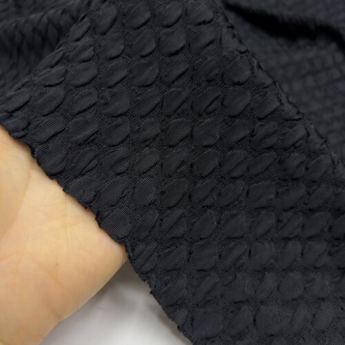 进口丝滑肌理感布料 黑色褶皱凹凸肌理感弹力T恤裙子服装手工面料