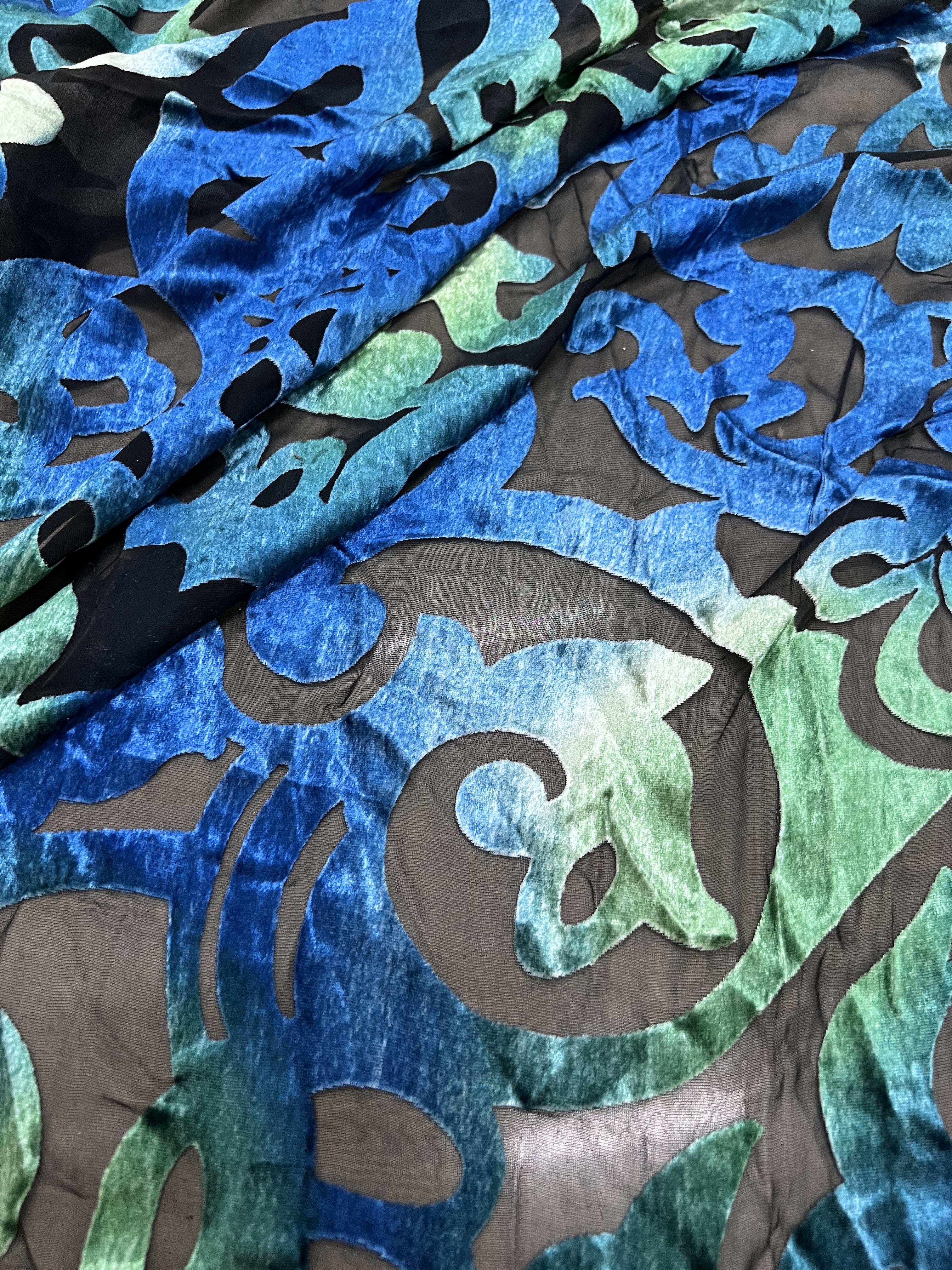 真丝丝绒烂花布料 桑蚕丝金丝绒烧花透肉渐变旗袍连衣裙面料