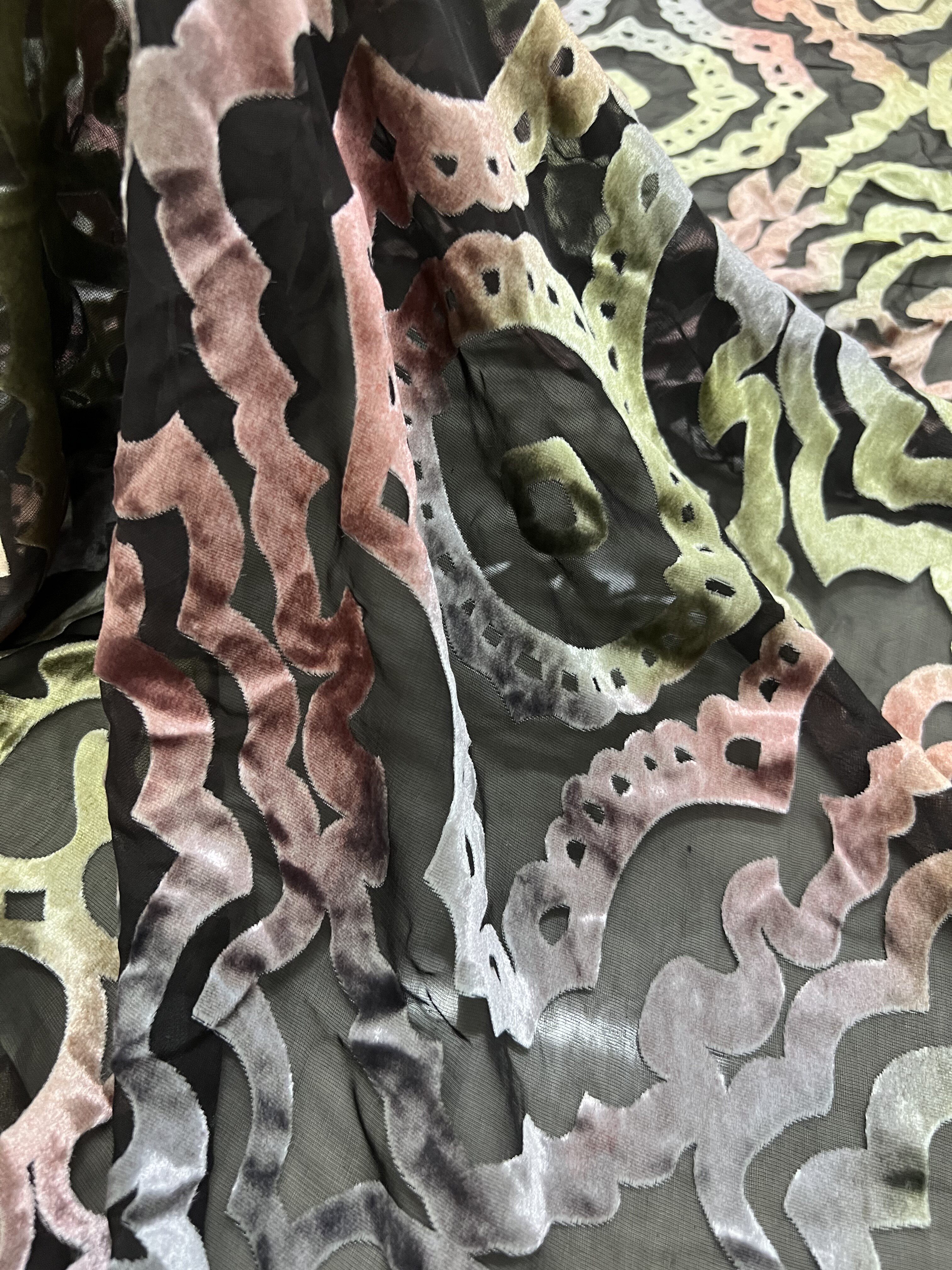 真丝丝绒烂花布料 桑蚕丝渐变透肉金丝绒烧花旗袍连衣裙手工面料