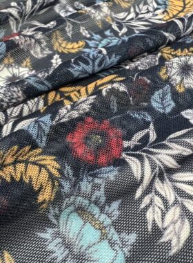 网纱印花布料 35元3米弹力深色碎花打底舞蹈服连衣裙面料宽150