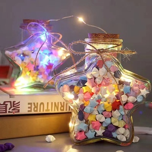 LED灯星星瓶夜光许愿瓶幸运星玻璃发光瓶五角星许愿瓶生日礼物