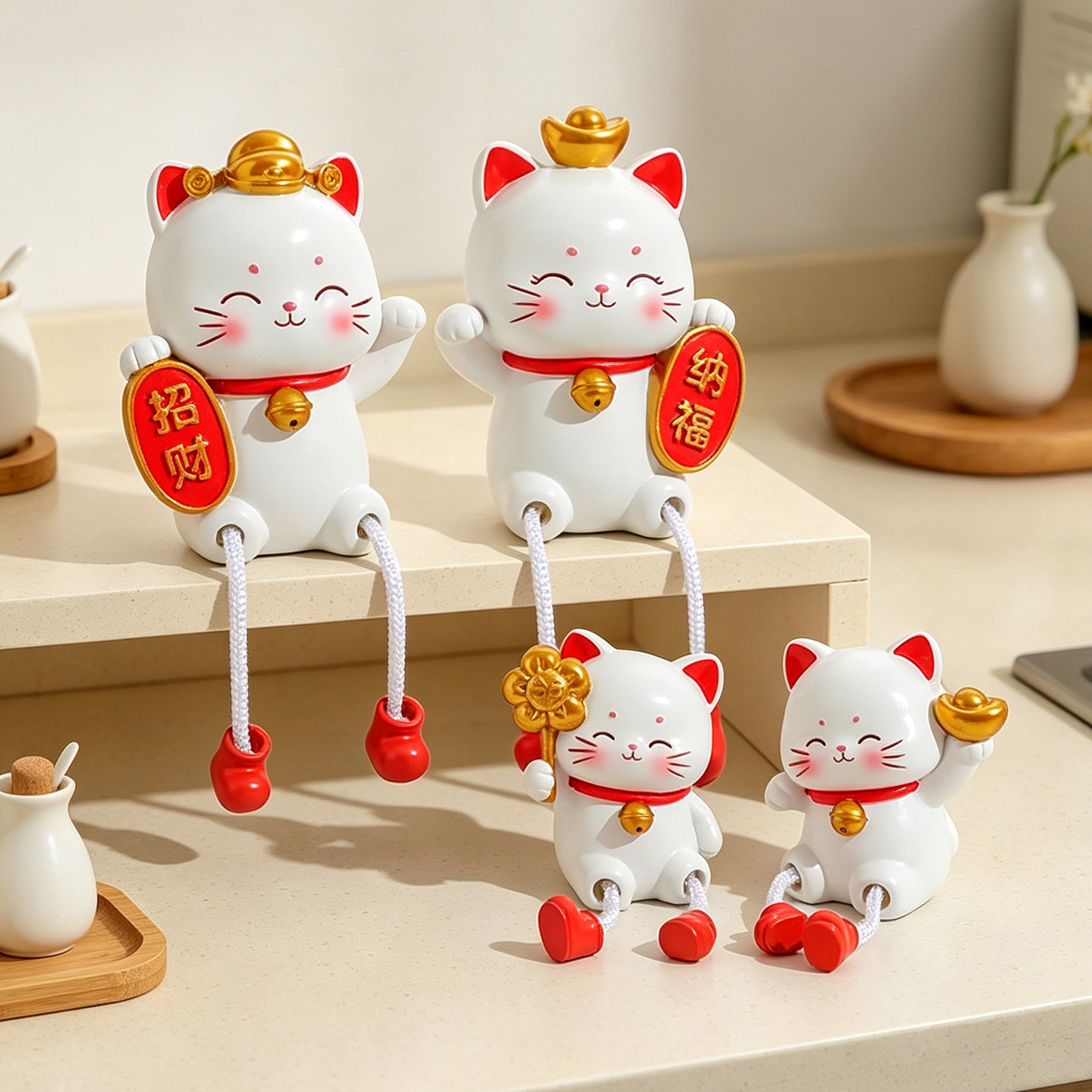可爱吊脚招财猫纳福摆件