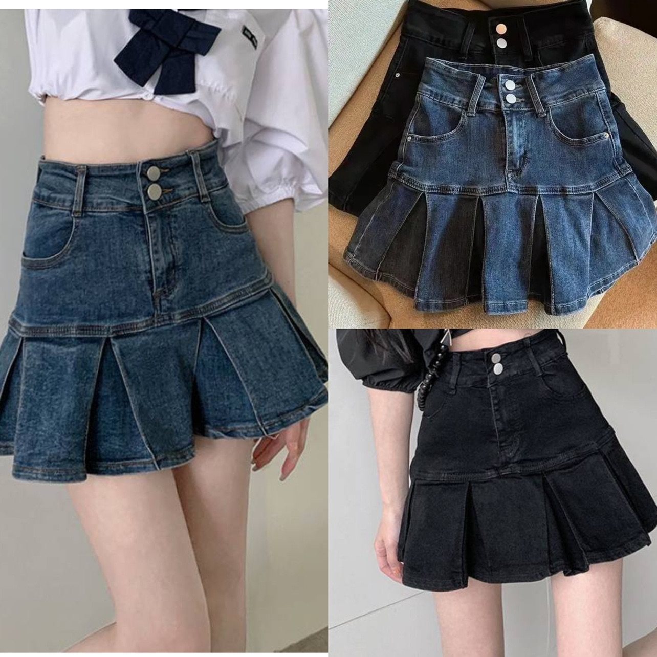 女童复古高腰半身裙甜辣牛仔百褶裙时尚韩版防走光松紧腰A字短裙,童装/婴儿装/亲子装,半身裙,淘宝优惠券,粉丝福利购,淘宝优惠卷