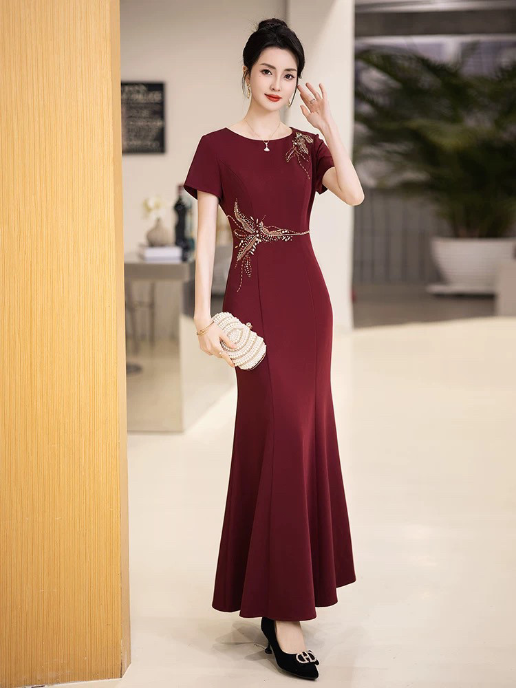 高端喜婆婆婚宴装晚礼服裙新款年轻结婚妈妈婚礼高贵时尚洋气鱼尾