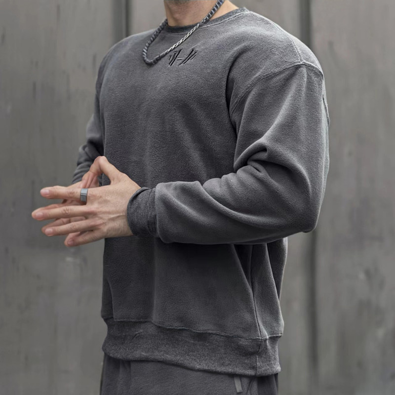 铁血肌肉冬季健身卫衣狗兄弟男运动休闲双面摇粒加绒宽松保暖长袖