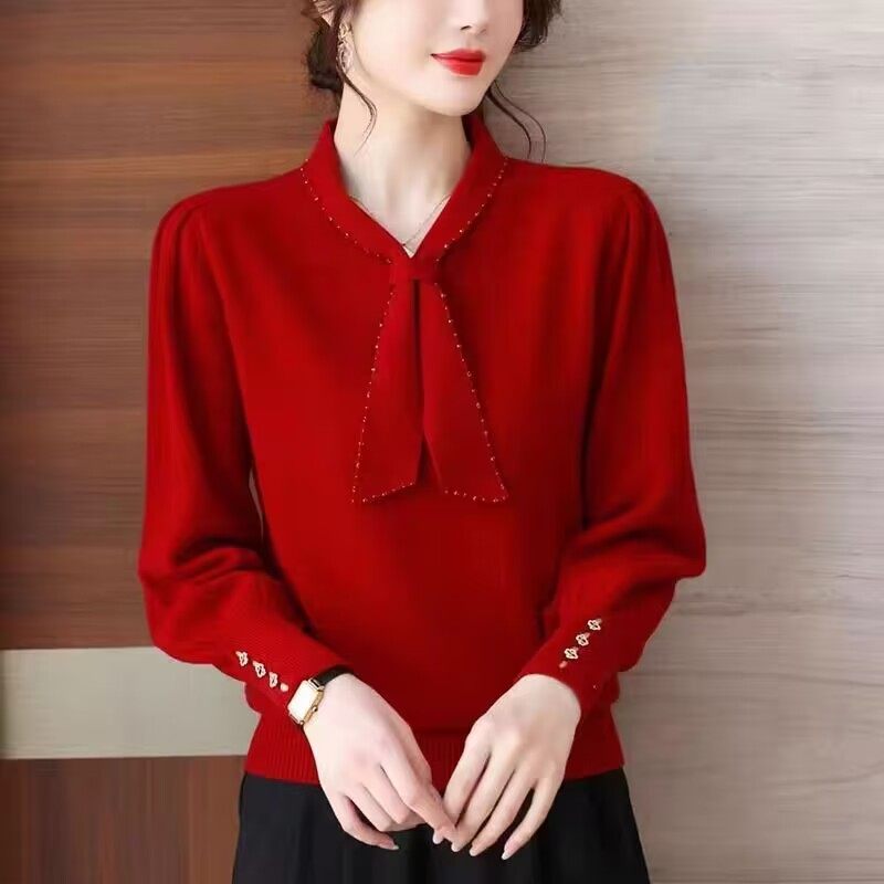 本命年红色围巾领烫钻毛衣女2026春节过年冬季时尚休闲打底针织衫,女装/女士精品,毛针织衫,淘宝优惠券,粉丝福利购,淘宝优惠卷