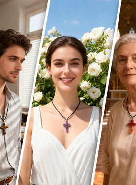 40mm天然水晶十字架项链