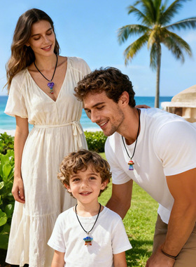 七彩石拼接水晶玛瑙吊坠