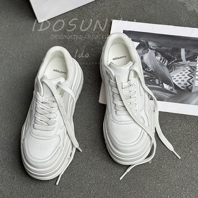 ido早春新款真皮厚底小白鞋女