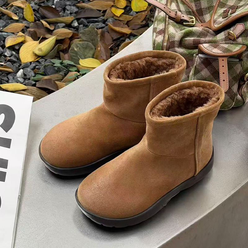 诗歌兰真皮厚底加绒雪地靴