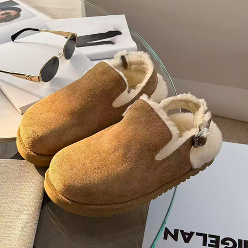 诗歌兰真皮加绒厚底一字带勃肯鞋