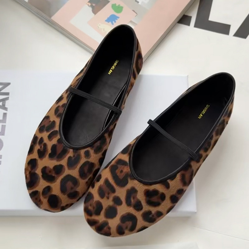 诗歌兰豹纹芭蕾舞鞋女2026春季新款真皮平底一字带浅口玛丽珍单鞋,女鞋,时尚芭蕾鞋,淘宝优惠券,粉丝福利购,淘宝优惠卷