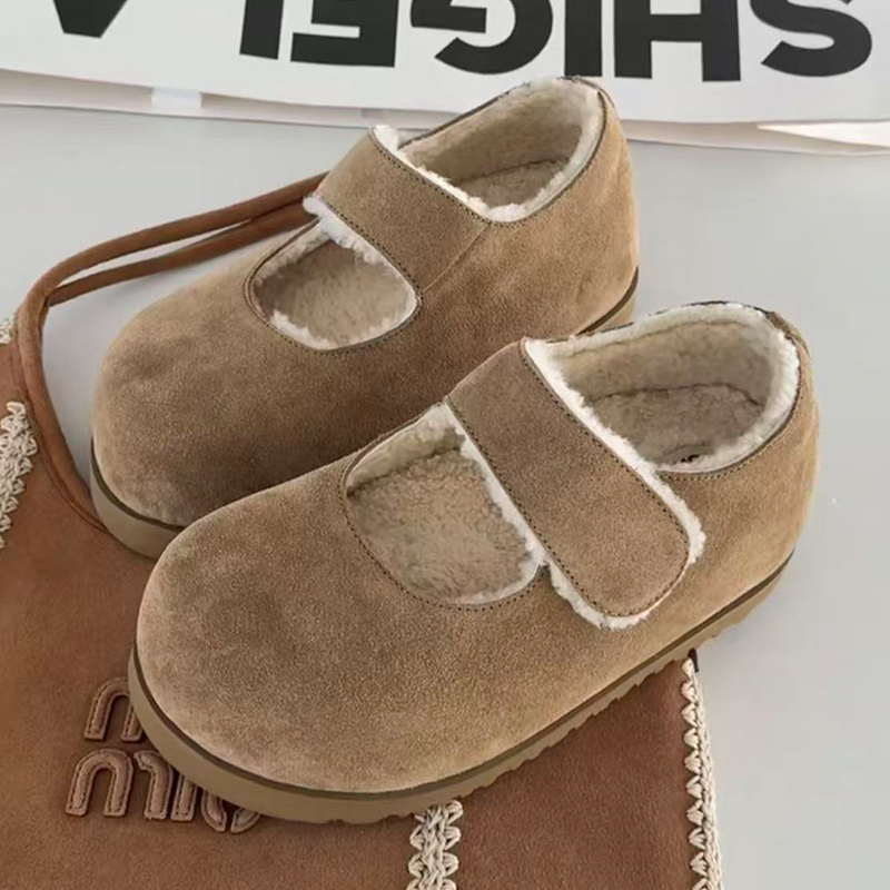 诗歌兰厚底加绒魔术贴玛丽珍单鞋