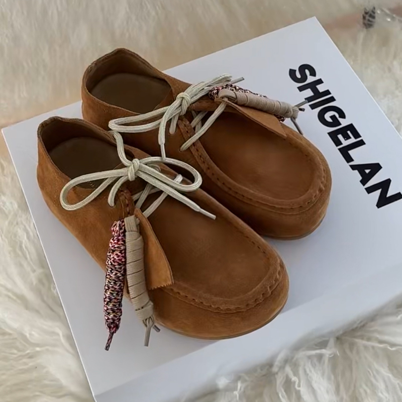 诗歌兰真皮厚底增高复古勃肯鞋