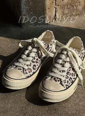 ido欧货豹纹板鞋女2026早春新款百搭做旧真皮平底学院风休闲球鞋