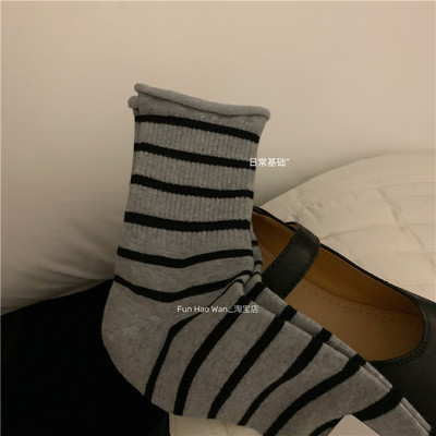 ~穿不厌的条纹袜子 日常基础搭配 基础厚度 四季可穿 女袜中筒