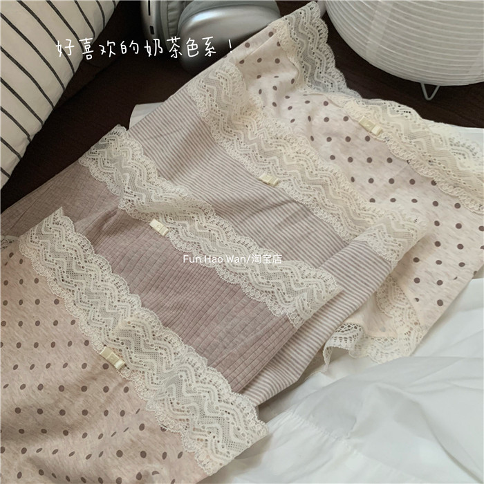 温柔氛围感芋泥奶茶~蕾丝边边拼接 女士棉质条纹内裤 包臀透气,女士内衣/男士内衣/家居服,女三角裤,淘宝优惠券,粉丝福利购,淘宝优惠卷