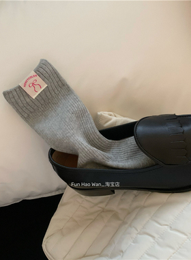 韩系小温柔~蝴蝶结小布标中筒女袜 基础厚度 实用率高灰色堆堆袜