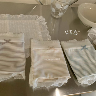 大PP放心入中腰女 穿不厌条纹内裤 盐系感～90s长绒棉 软软蕾丝边