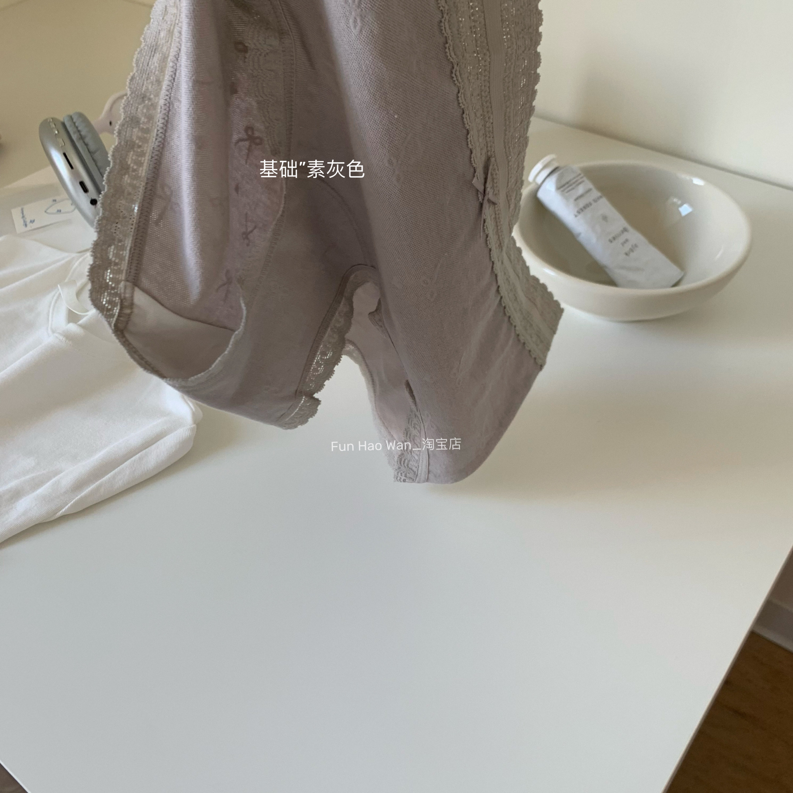 加长裆部”基础素灰色内裤 女中腰蕾丝边 抑菌蝴蝶结小碎花抑菌