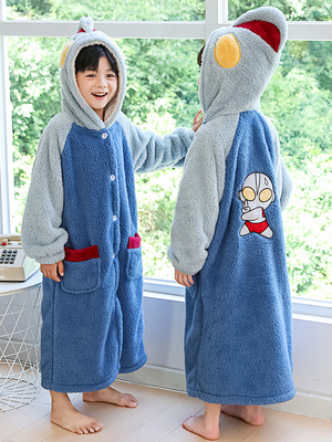 秋冬季加厚珊瑚绒儿童睡袍家居服