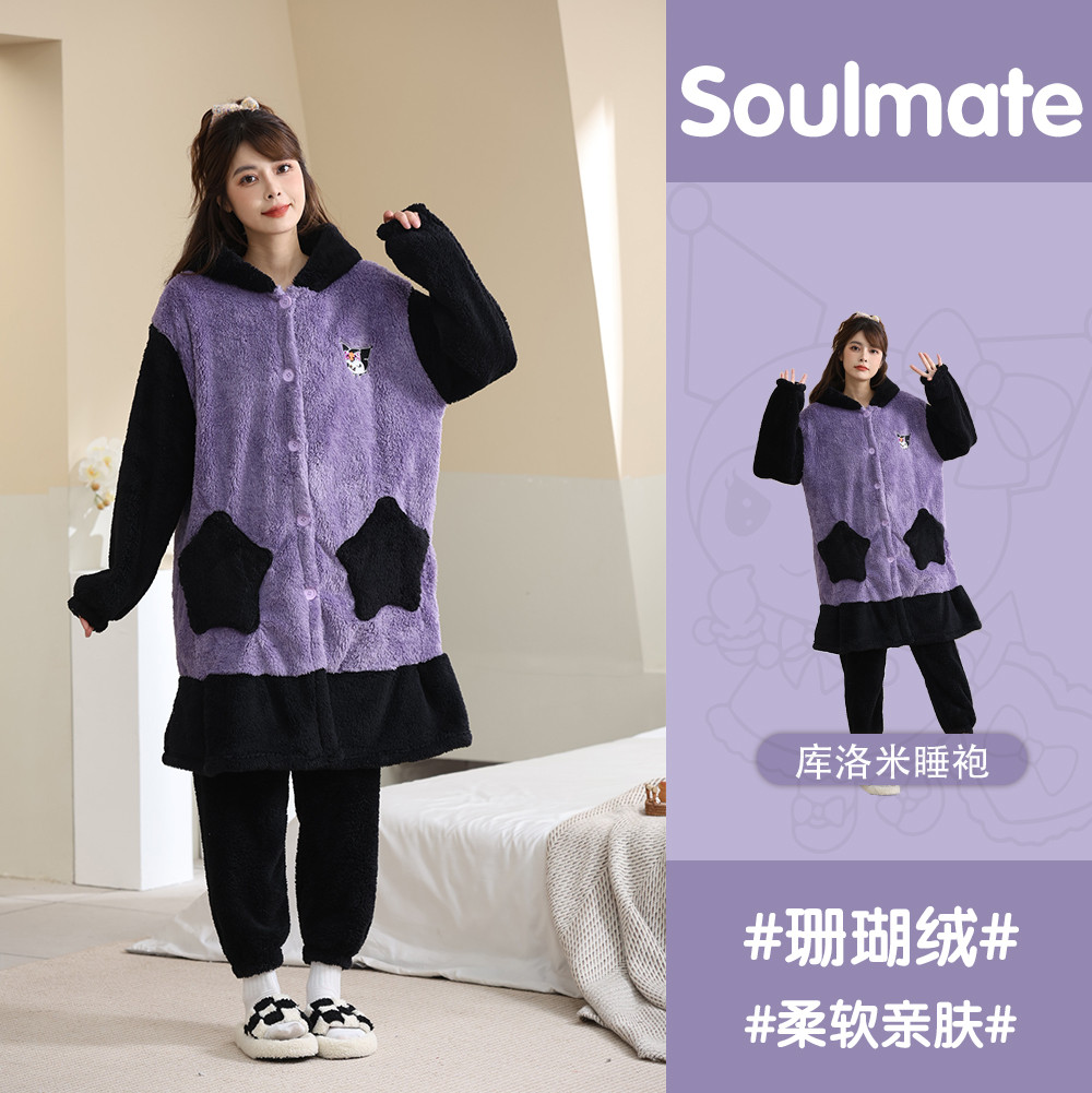 秋冬季珊瑚绒加绒加厚保暖睡袍