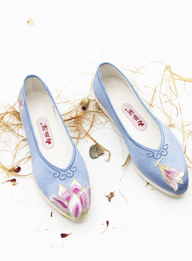 内联升女鞋新款低帮鞋春夏单鞋中国风手工真丝绣花布鞋8650/8646A