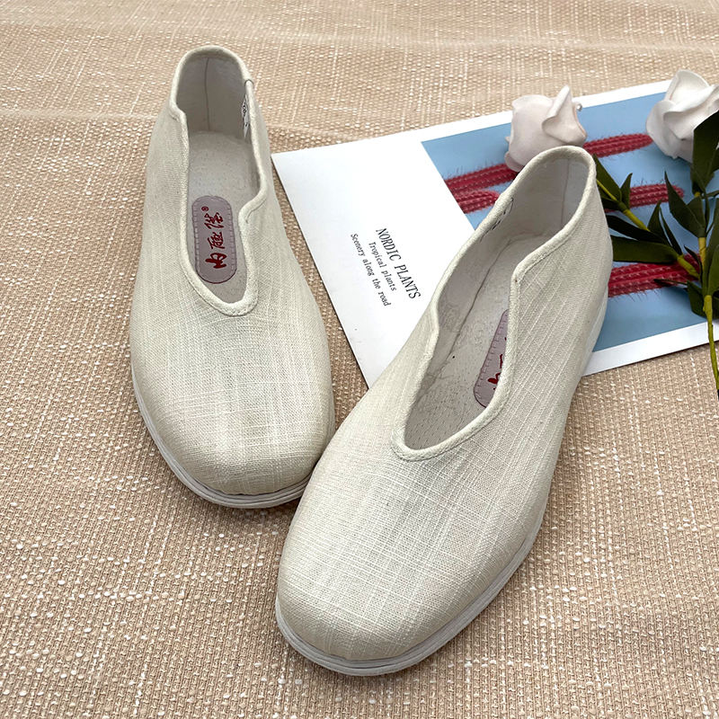内联升春季手工千层底亚麻女鞋