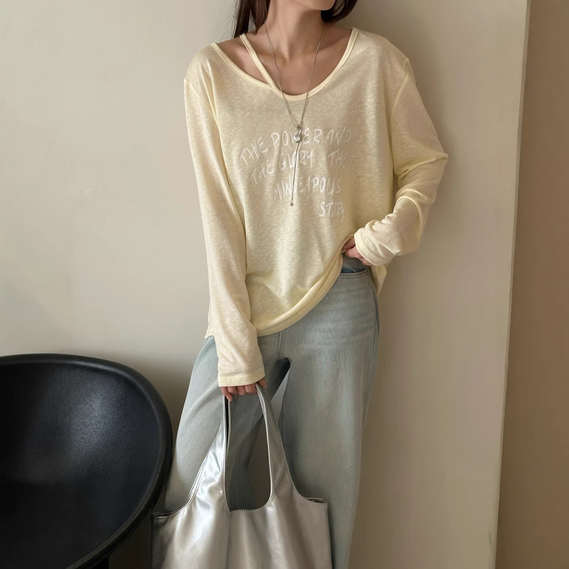 夏季海滩度假黄色休闲薄款长袖防晒罩衫t恤女薄纱微透多巴胺上衣