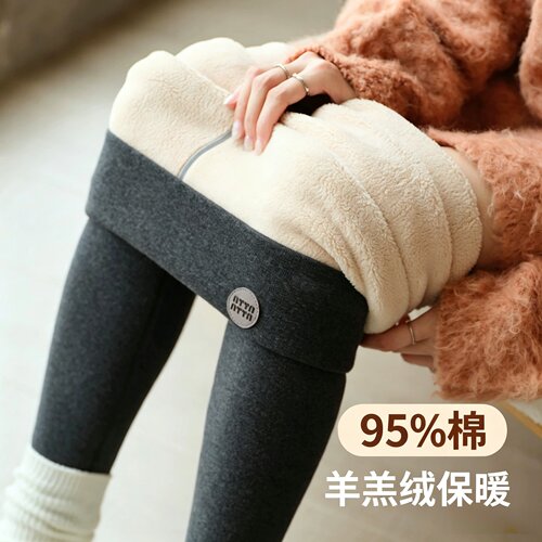 精梳棉加绒打底裤女秋冬季棉裤