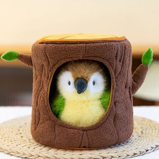 鸟儿树屋毛绒玩具树窝小鸟窝玩偶鹦鹉绿公仔麻雀山雀过家家道具