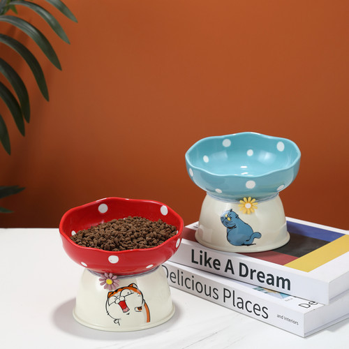 工厂直销好看的蘑菇陶瓷猫碗