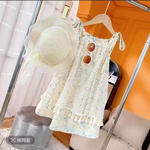 海边度假连衣裙高级感女童初中生小个子 吊带网眼 店铺热销 夏季