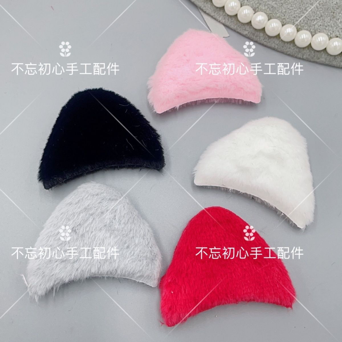 毛绒猫耳朵手工diy秋冬对夹蝴蝶结古风卡通发饰材料吧唧托配件