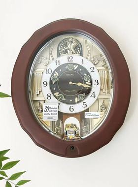 日本精工SEIKO魔幻音乐施华洛水晶挂钟北欧客厅静音钟QXM604B