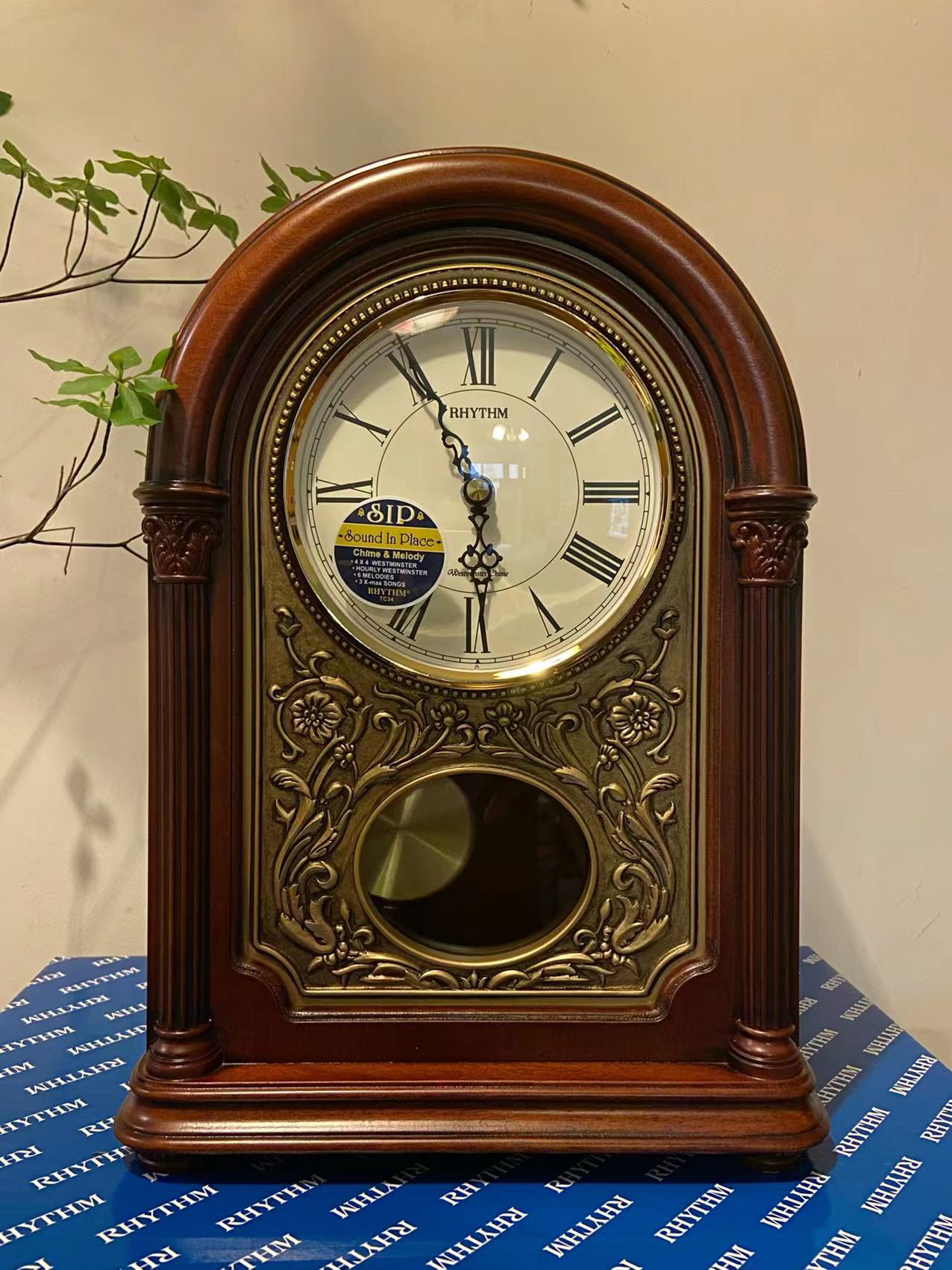 正品rhyth日本丽声座钟客厅办公室卧室别墅高档实木报时crj731