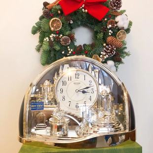 日本RHYTHM丽声座钟水晶天鹅城堡田园客厅卧室别墅4SG738