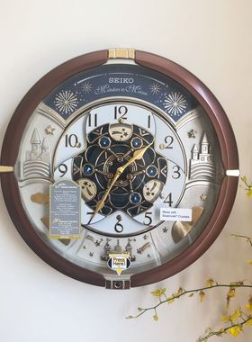 日本精工SEIKO音乐施华洛水晶北欧音乐挂钟客厅玄关静音钟QXM378B