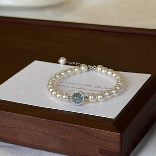 精致仿珍珠海宝蓝手链新款2024爆款小众设计感轻奢时尚气质手饰品