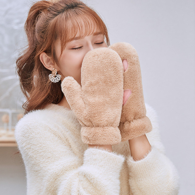 CUTE PLUSH PADDED MITTENS WINTER FEMALE FLEECE FULL FINGER PLUS PLUSH CAT CLAW BEAR PAW FURRY JAPANESE SOFT GIRL