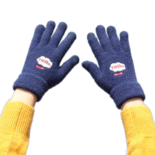 手套秋冬季女保暖学生韩版可爱加绒加厚骑车五指防寒可触屏棉手套