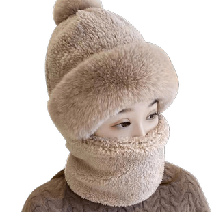 帽子女士冬季2025新款保暖骑车防风面罩防寒加厚护颈脖套围脖一体